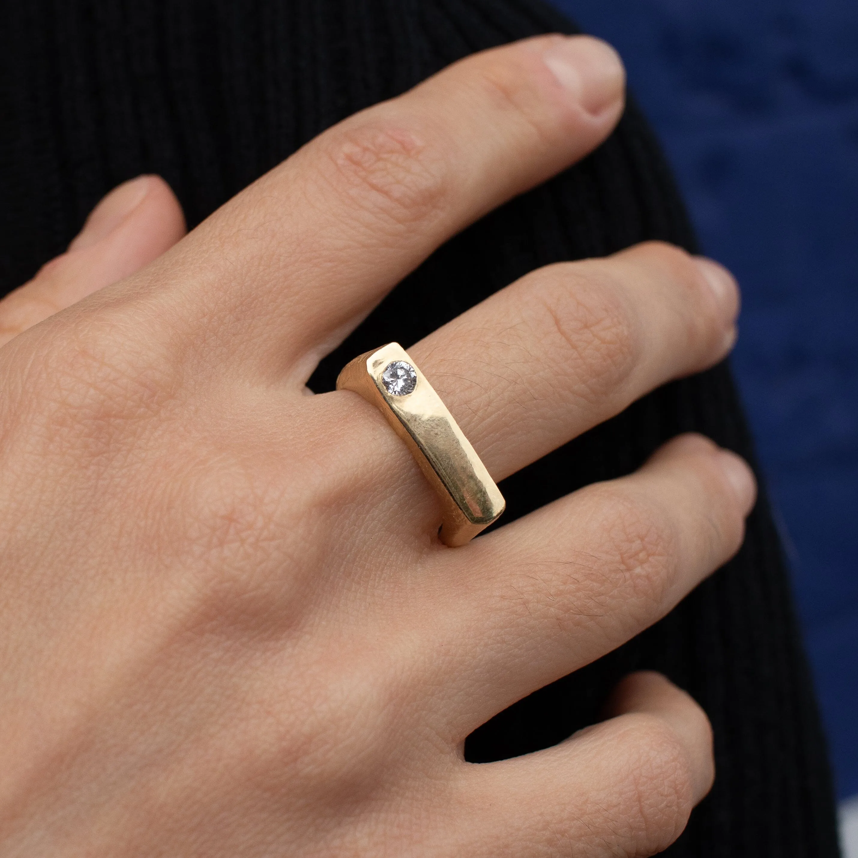 18K Elongated Diamond Signet Ring