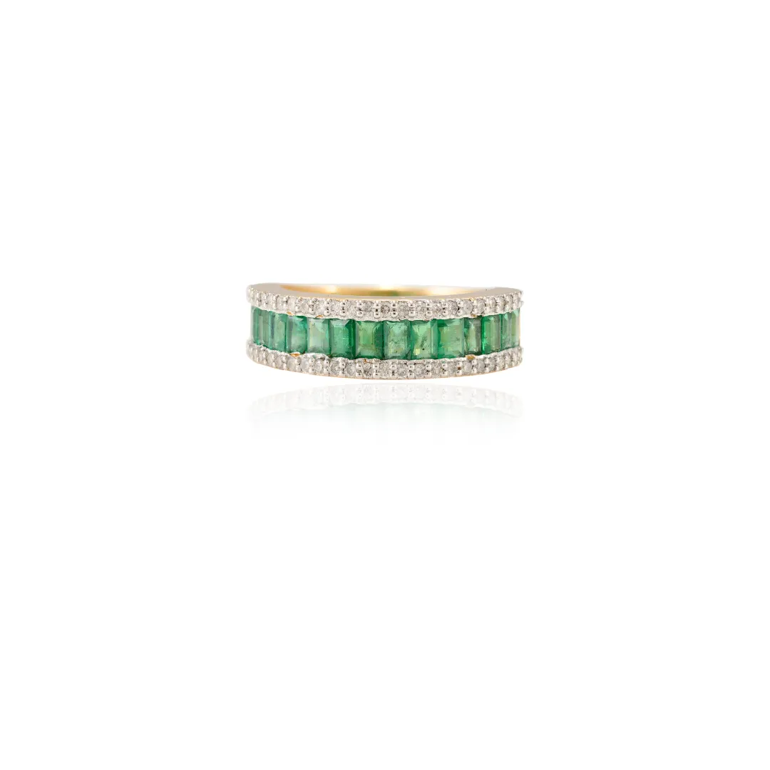 18K Gold Emerald Half Eternity Band