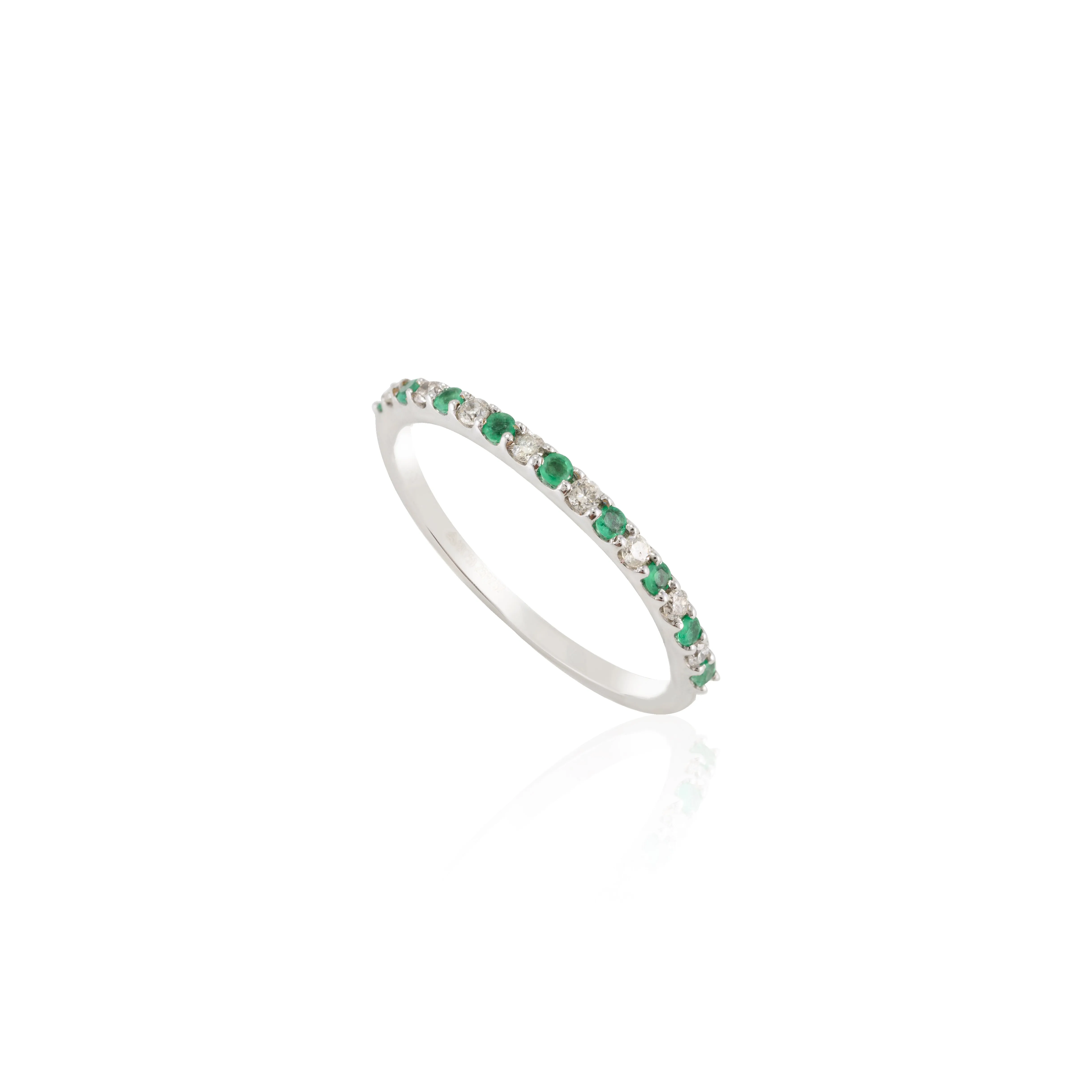 18K White Gold Emerald Diamond Eternity Band
