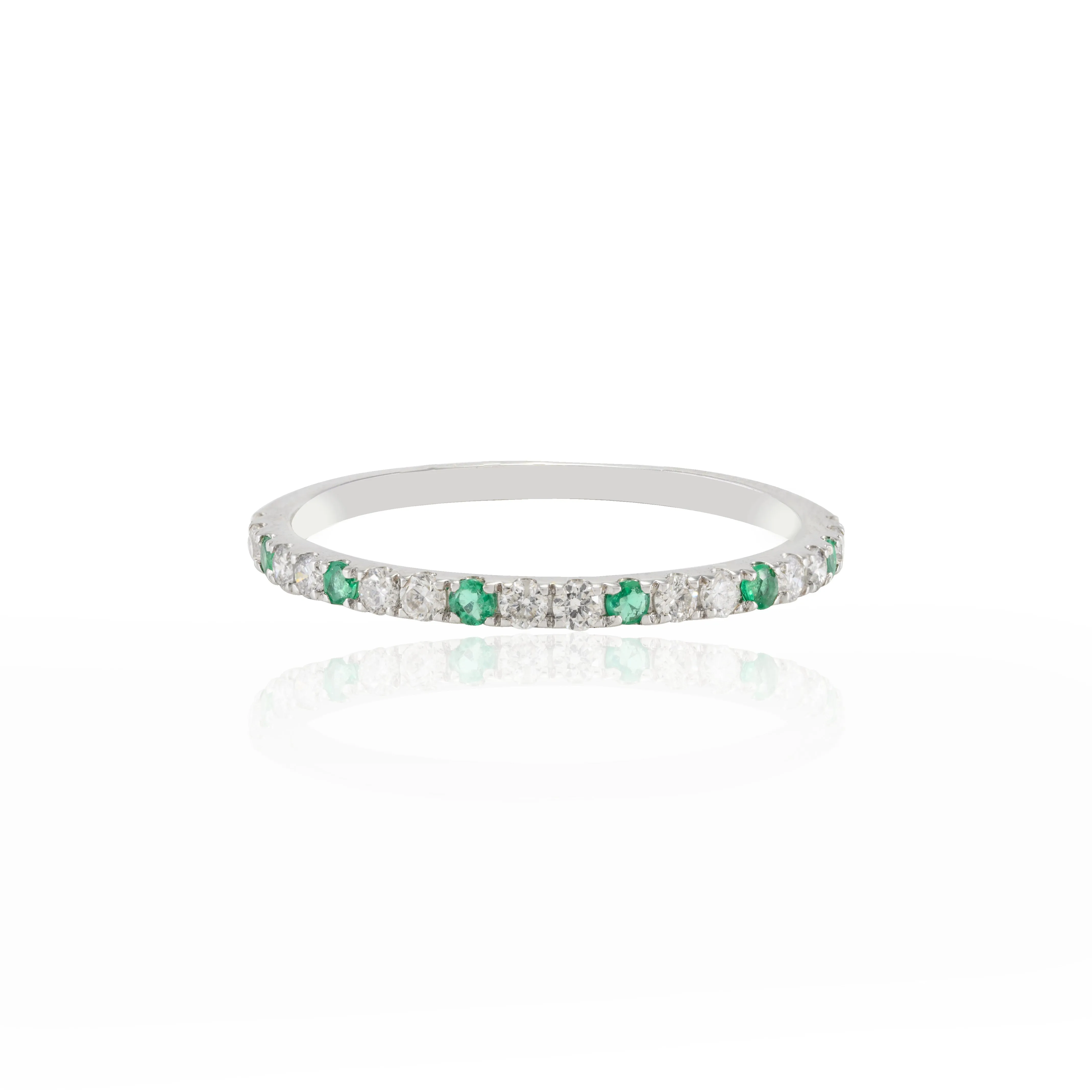 18K White Gold Emerald Diamond Eternity Band