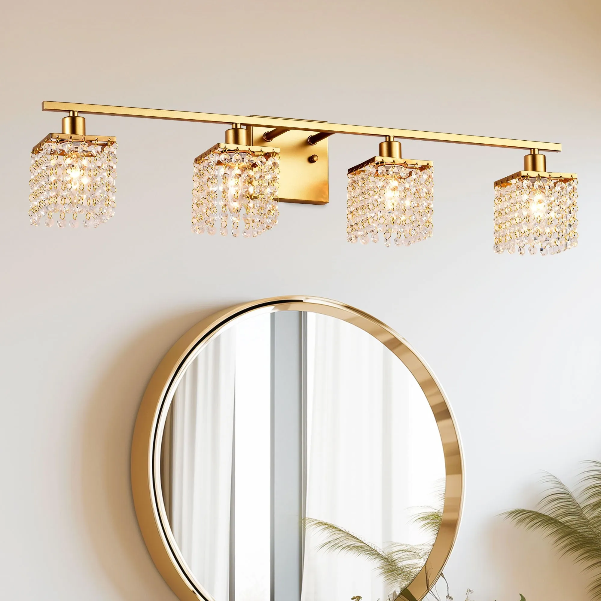 4 Light Bathroom Light, Modern Vanity Lights With Crystal Shade, Vintage Light Fixture Bathroom Over Mirror Wall Lights For Kitchen Dinning Room Bedroom Hallway (Does Not Include Light Bulbs) - Gold by Couch.com
