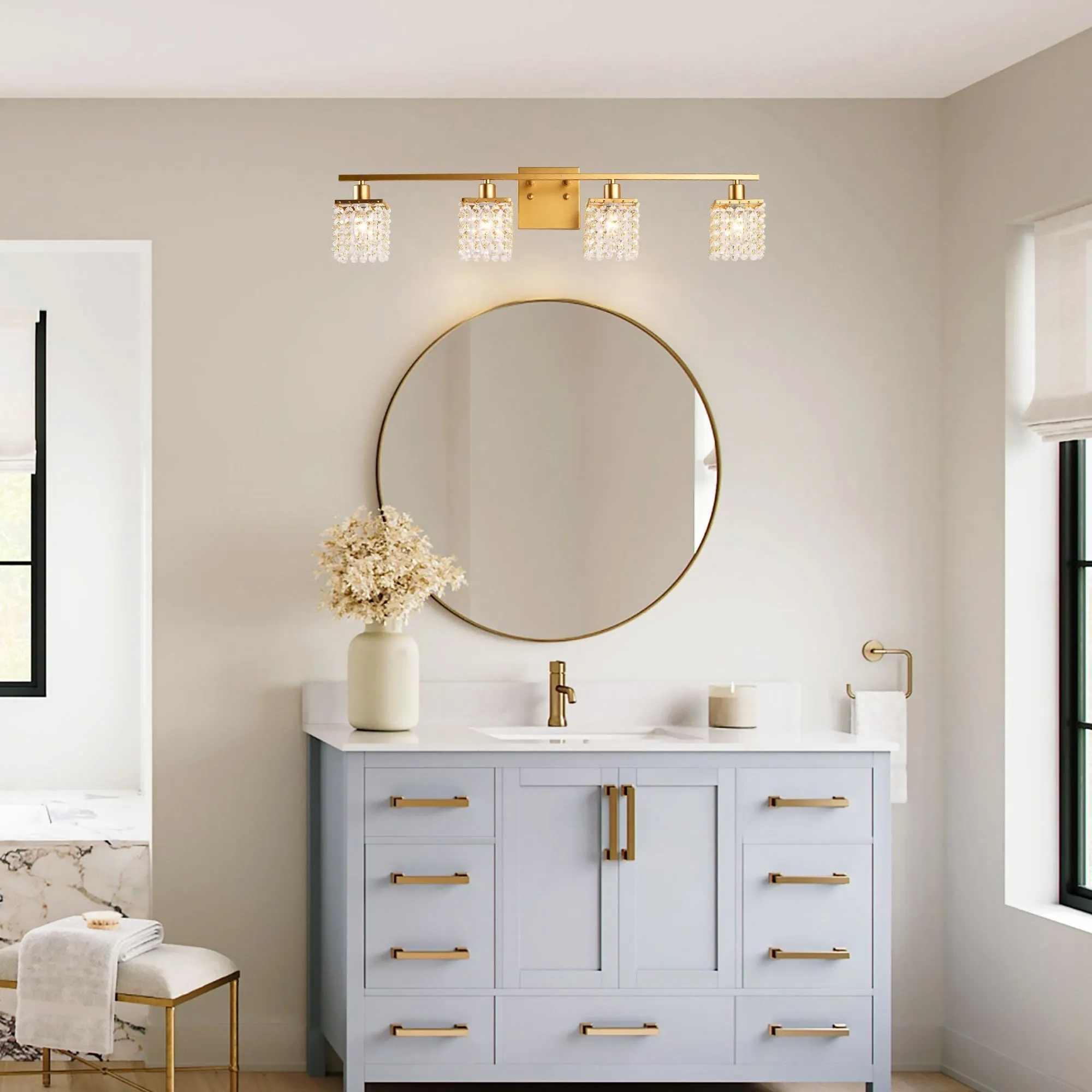 4 Light Bathroom Light, Modern Vanity Lights With Crystal Shade, Vintage Light Fixture Bathroom Over Mirror Wall Lights For Kitchen Dinning Room Bedroom Hallway (Does Not Include Light Bulbs) - Gold by Couch.com