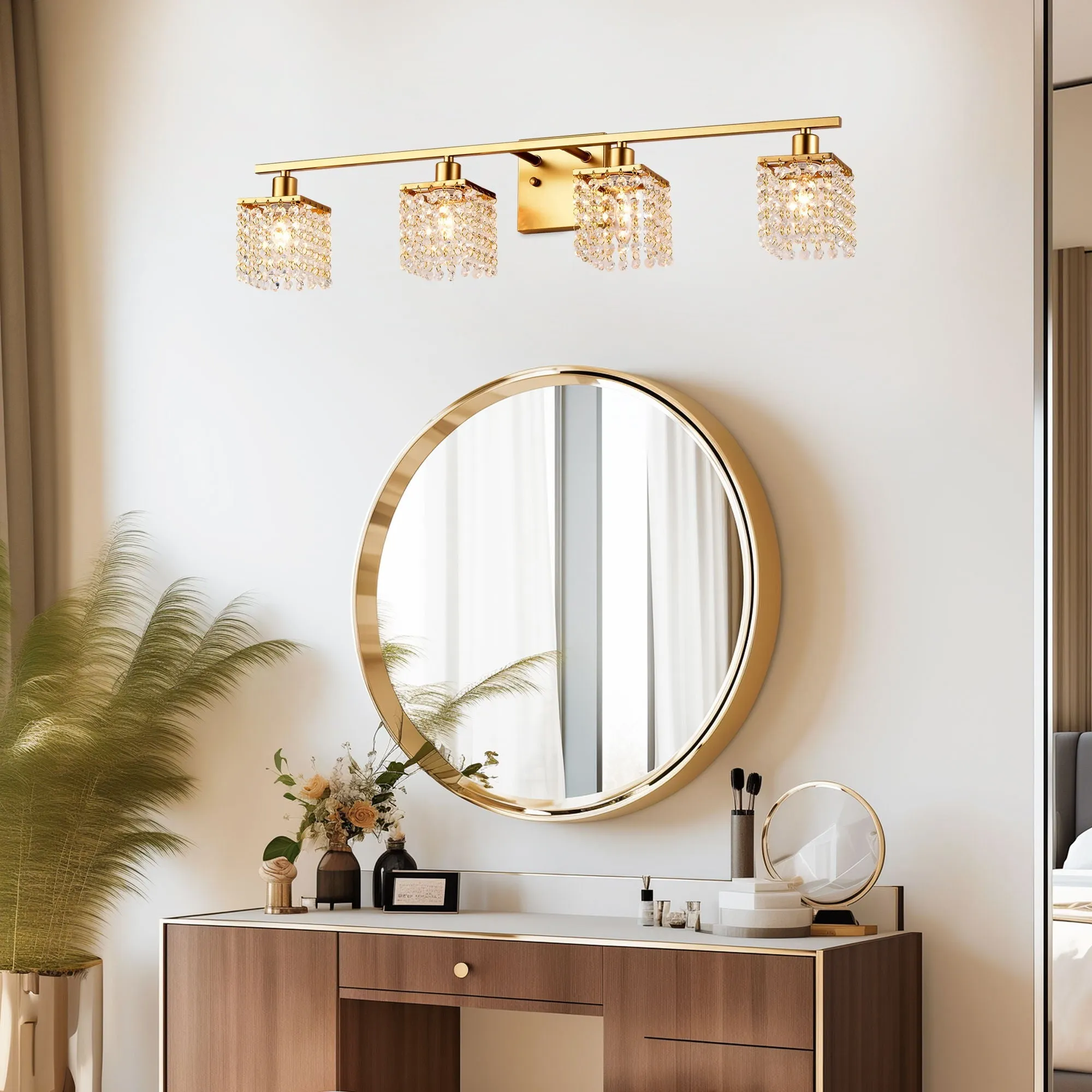 4 Light Bathroom Light, Modern Vanity Lights With Crystal Shade, Vintage Light Fixture Bathroom Over Mirror Wall Lights For Kitchen Dinning Room Bedroom Hallway (Does Not Include Light Bulbs) - Gold by Couch.com
