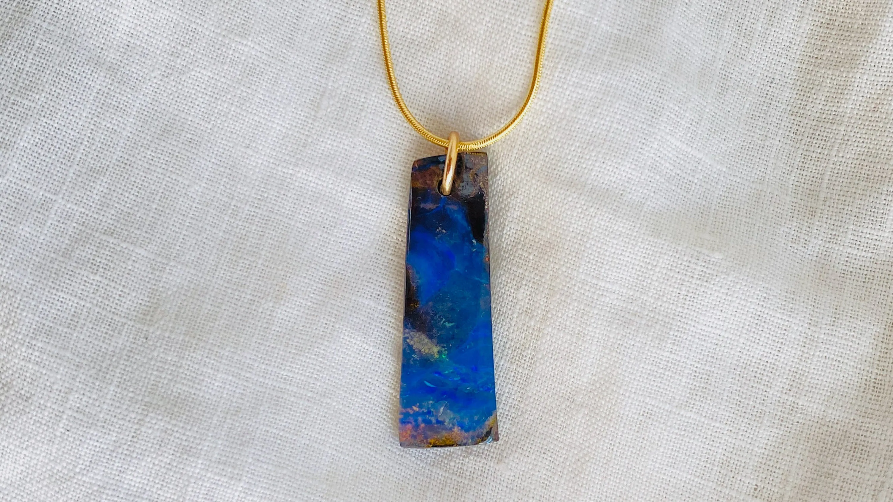 Boulder Opal and Gold Plated Necklace. Snake Chain