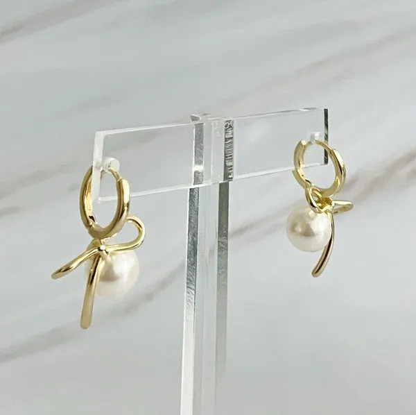 Bowed With Pearl Drop Earrings