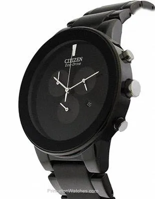 Citizen Eco-Drive Axiom Mens Chronograph - Black Dial&#44; Case and Bracelet - Date