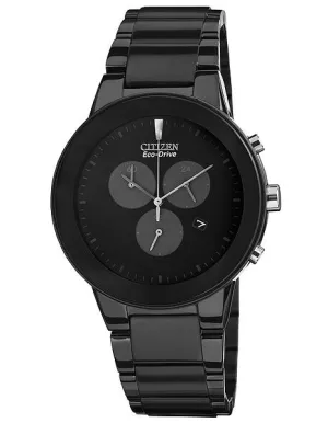 Citizen Eco-Drive Axiom Mens Chronograph - Black Dial&#44; Case and Bracelet - Date