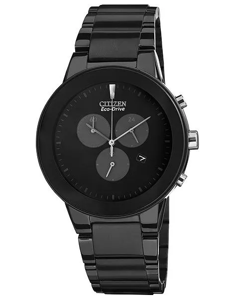 Citizen Eco-Drive Axiom Mens Chronograph - Black Dial&#44; Case and Bracelet - Date
