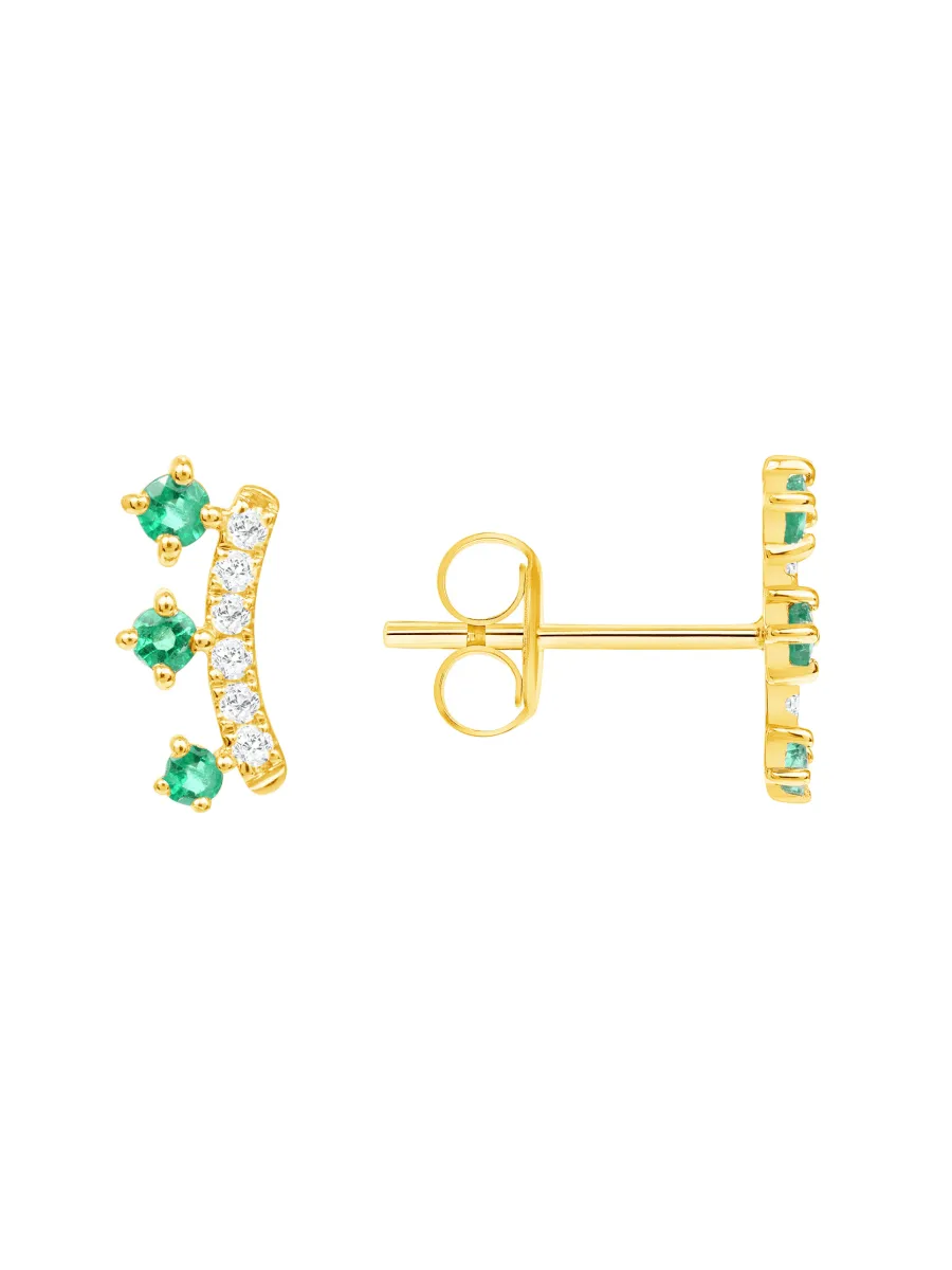 Crown Emerald Stud Earring 14K