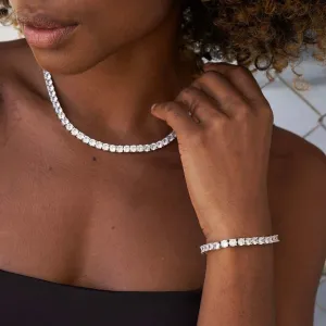 Diamond Tennis Necklace   Bracelet Bundle in White Gold- 5mm