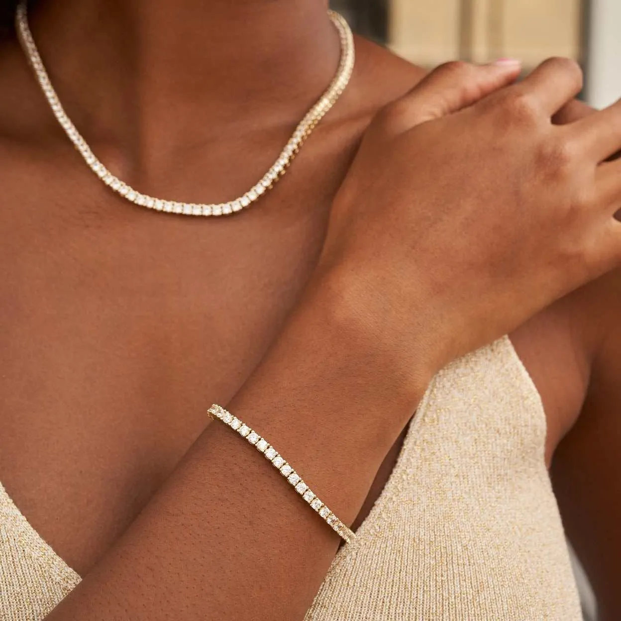Diamond Tennis Necklace   Bracelet Bundle in Yellow Gold- 3mm