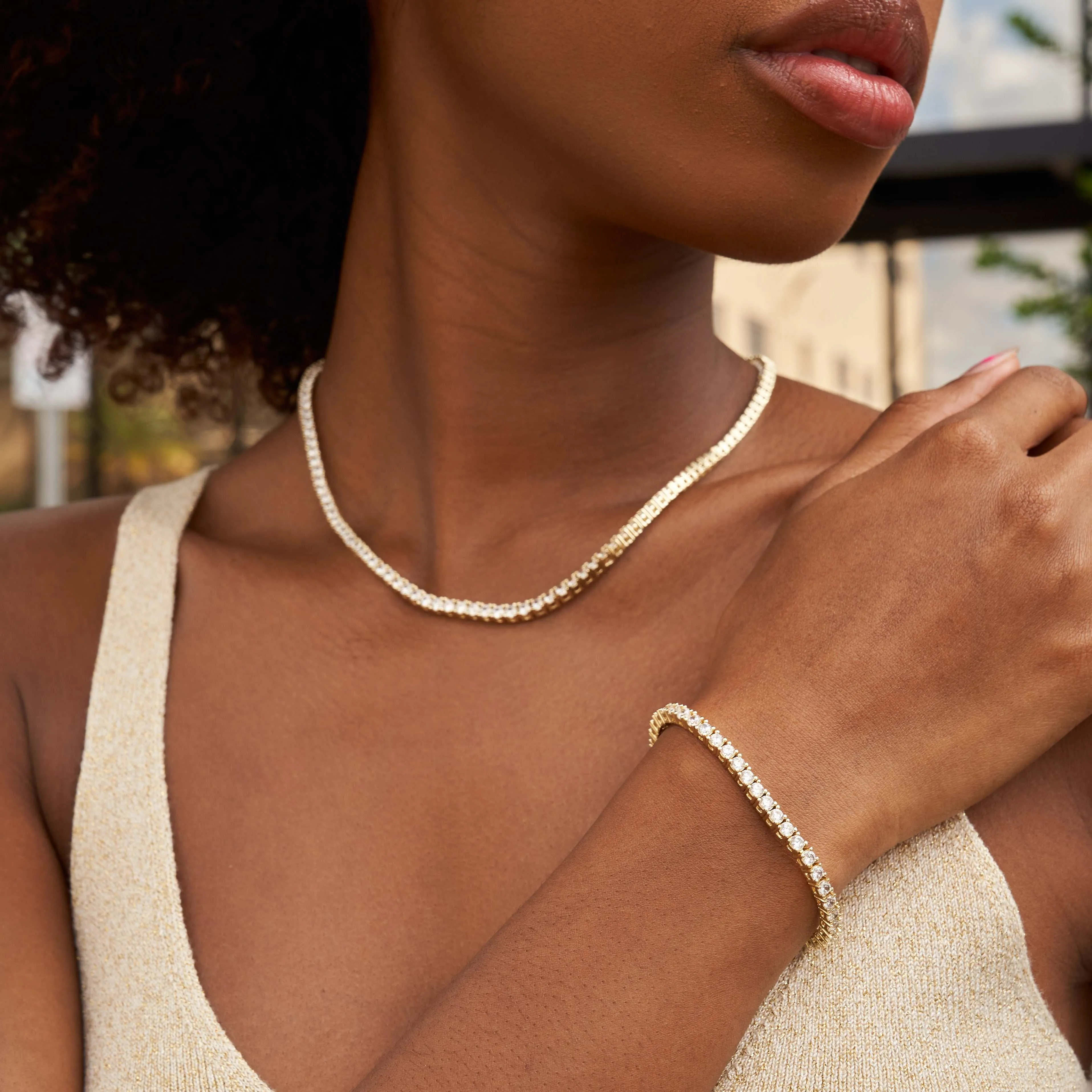 Diamond Tennis Necklace   Bracelet Bundle in Yellow Gold- 3mm