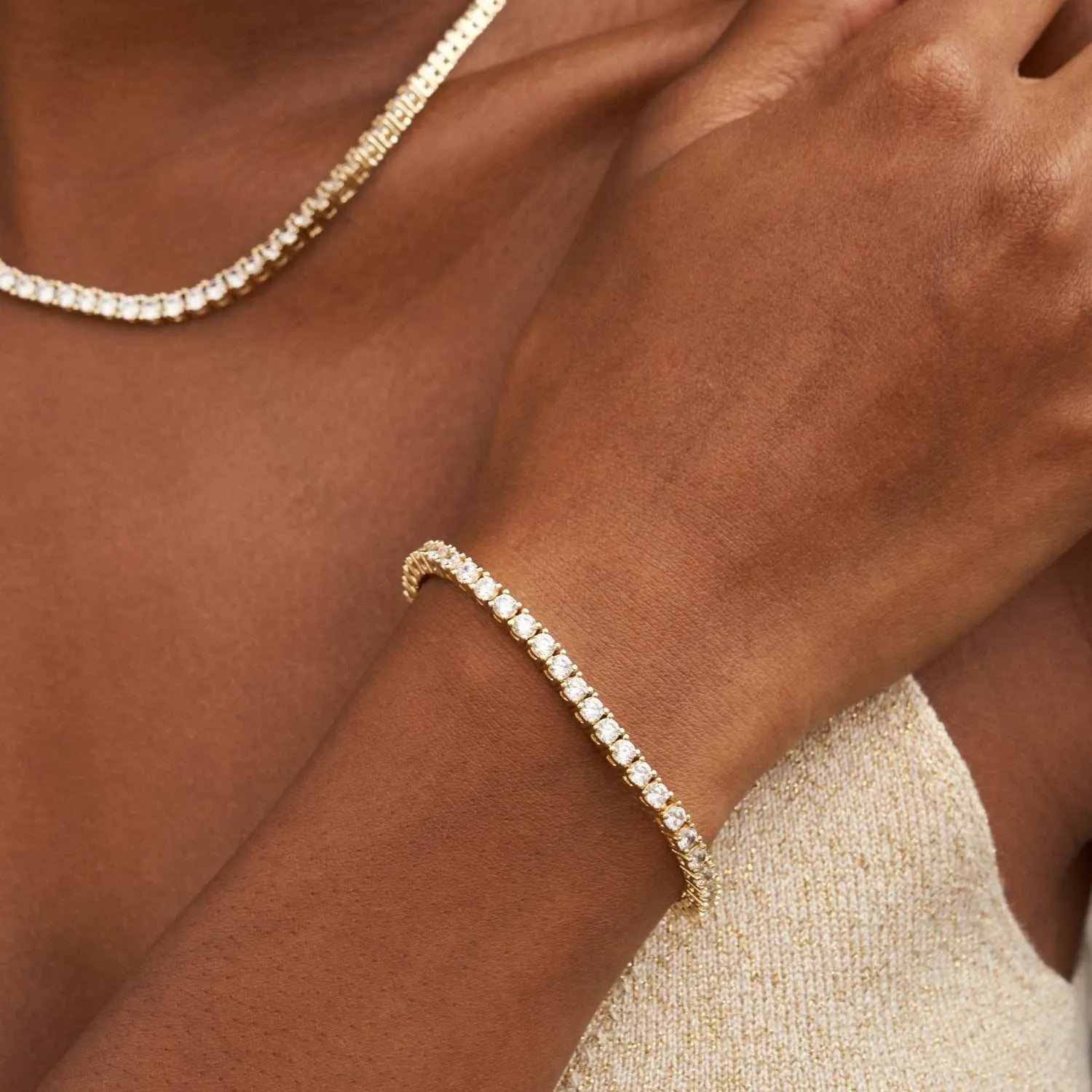 Diamond Tennis Necklace   Bracelet Bundle in Yellow Gold- 3mm