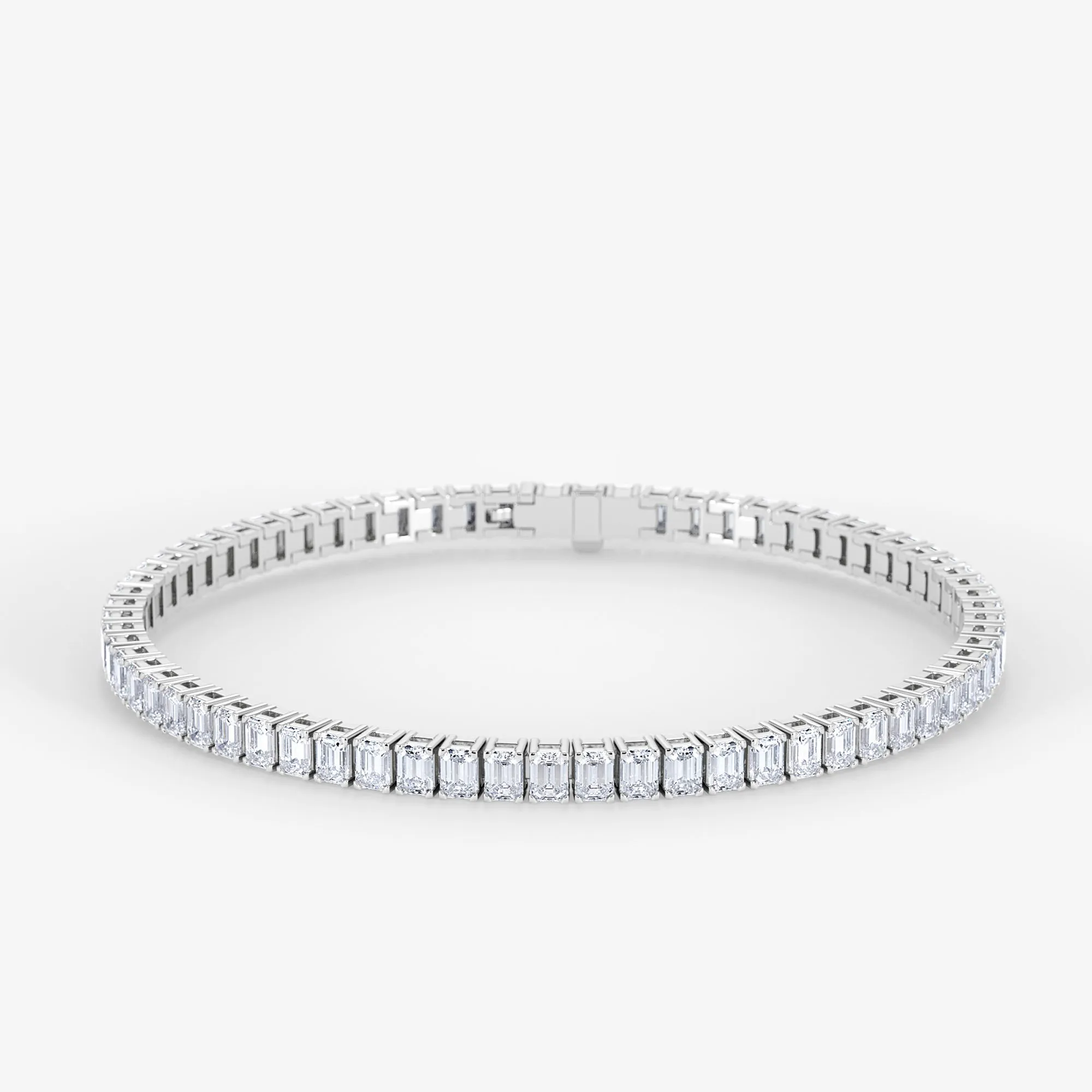 Emerald Cut Diamond Tennis Bracelet 18K White Gold