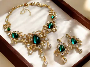 Emerald Green Crystal Choker Necklace & Earring Set