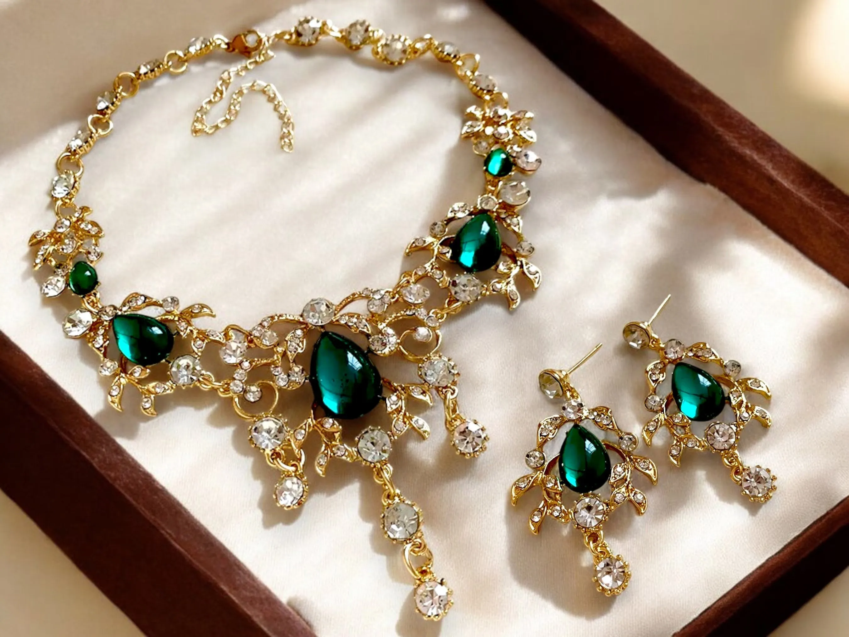 Emerald Green Crystal Choker Necklace & Earring Set