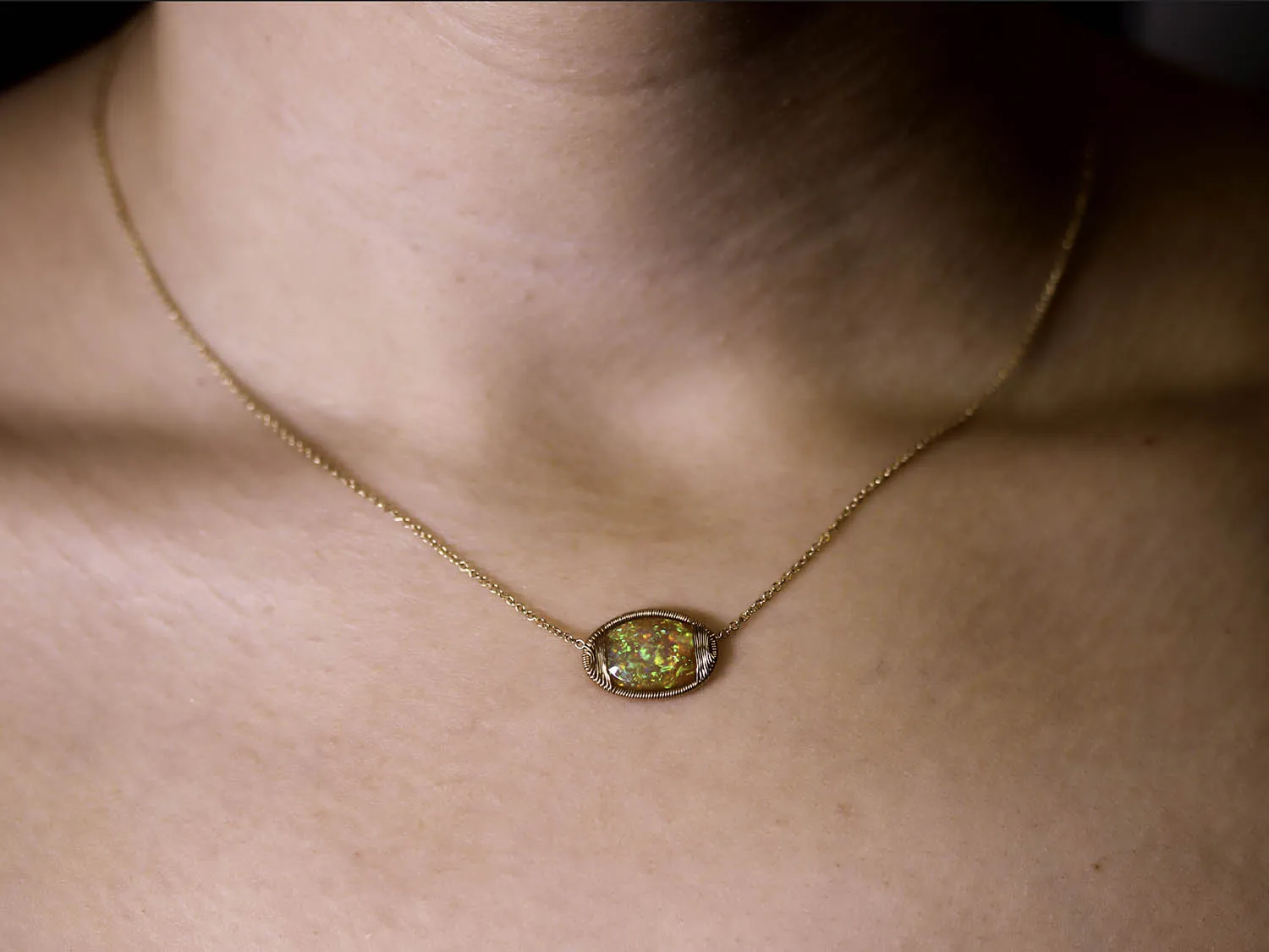 Ethiopian Opal Pendant Necklace in 14K Yellow Gold