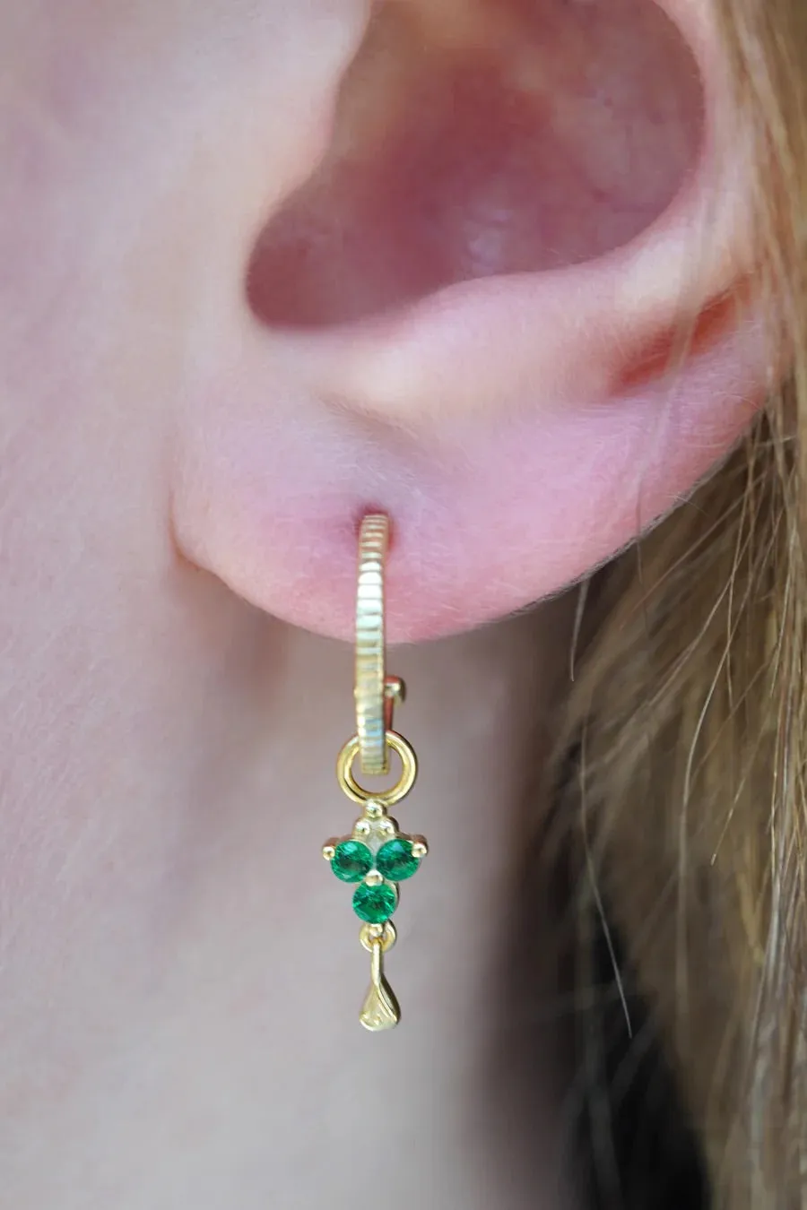 Gold Birthstone Hoops - May /Emerald