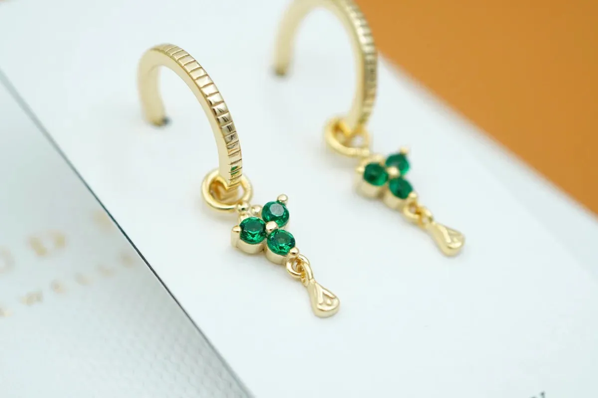 Gold Birthstone Hoops - May /Emerald