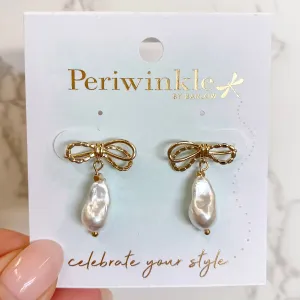 Gold Bow with Pearl Drop Earrings