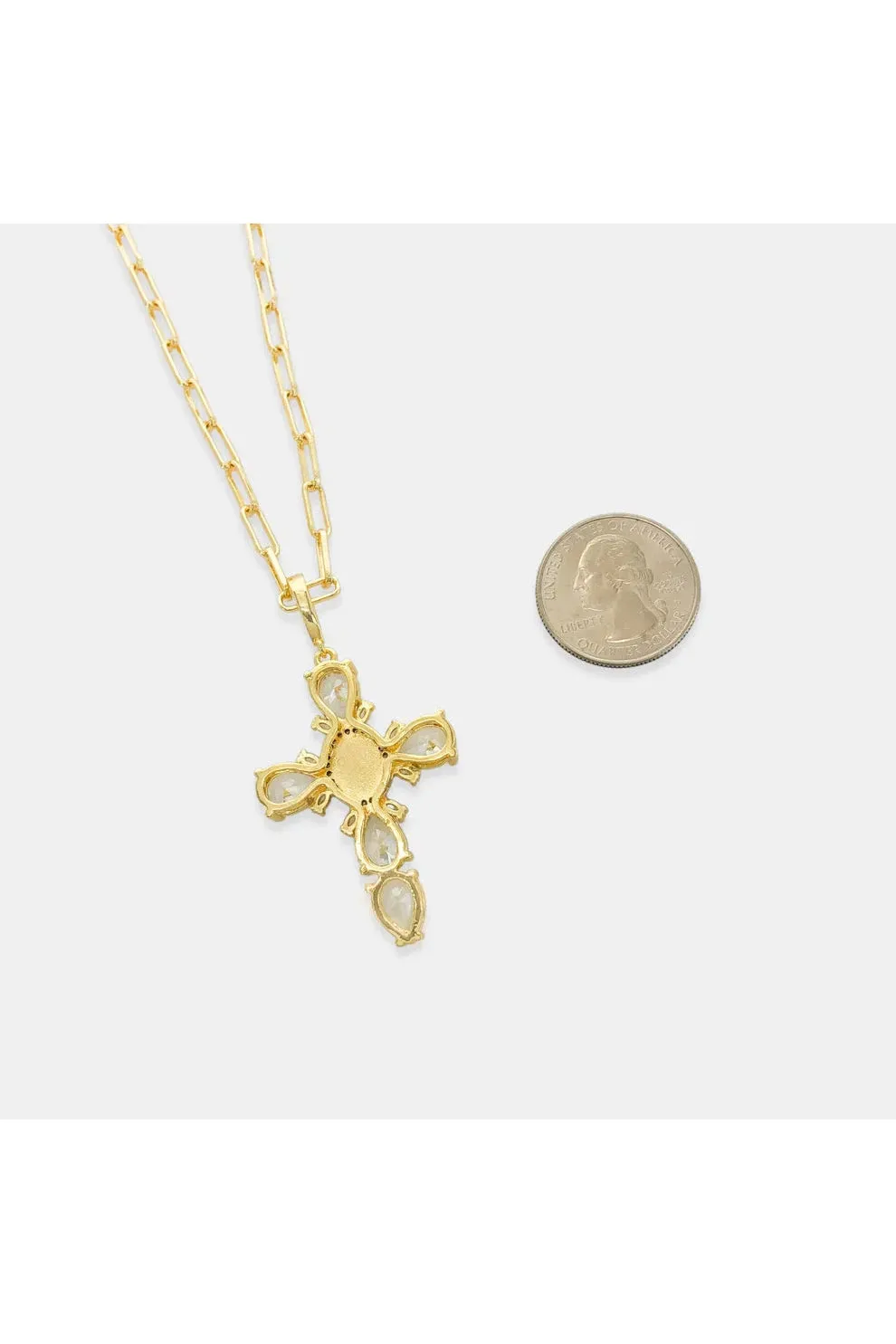 Omg Bling CZ Cross Necklace With Opal Center