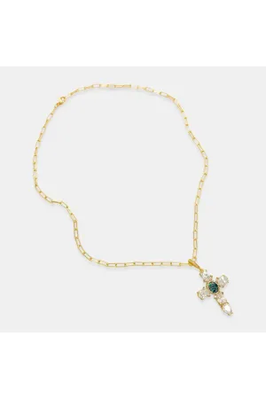 Omg Bling CZ Cross Necklace With Opal Center