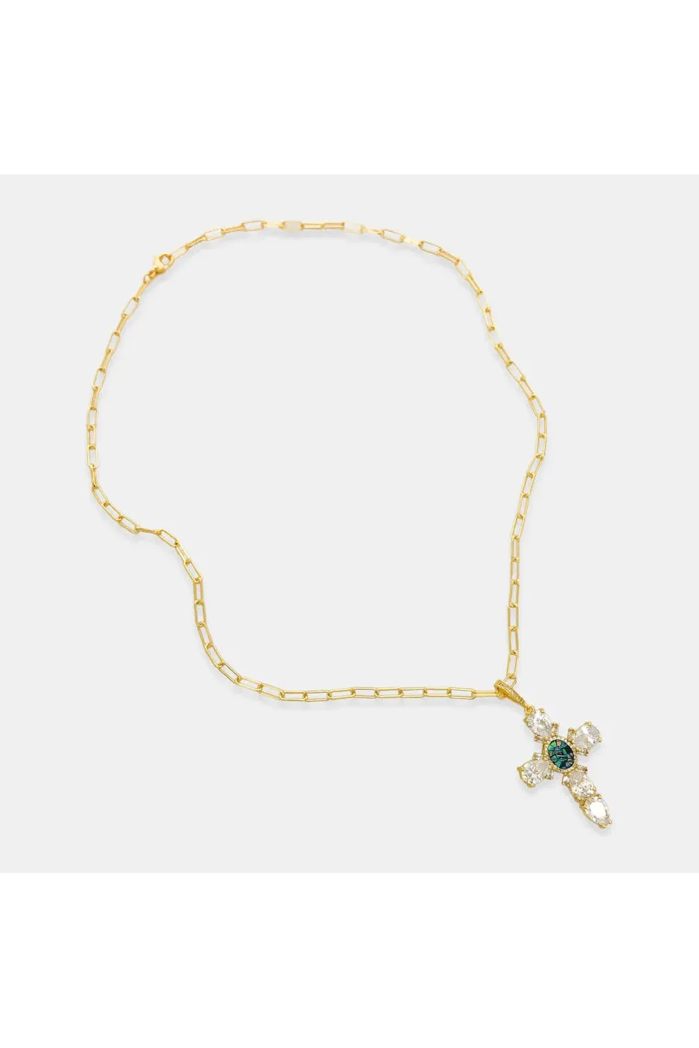 Omg Bling CZ Cross Necklace With Opal Center