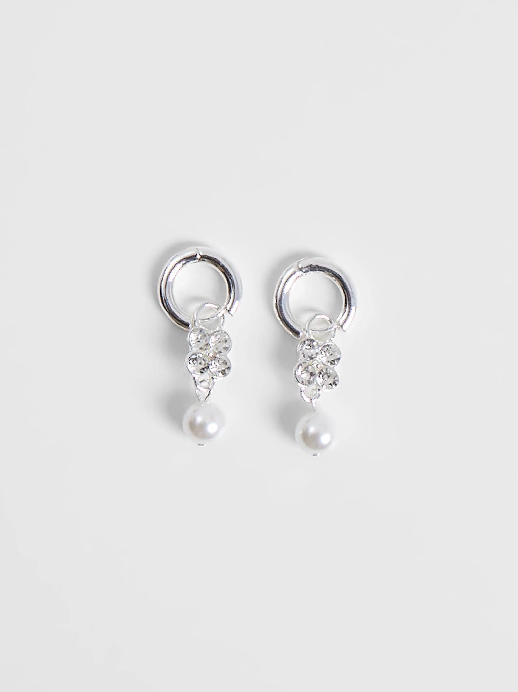 Pearl & Diamante Flower Huggie Hoop Earrings