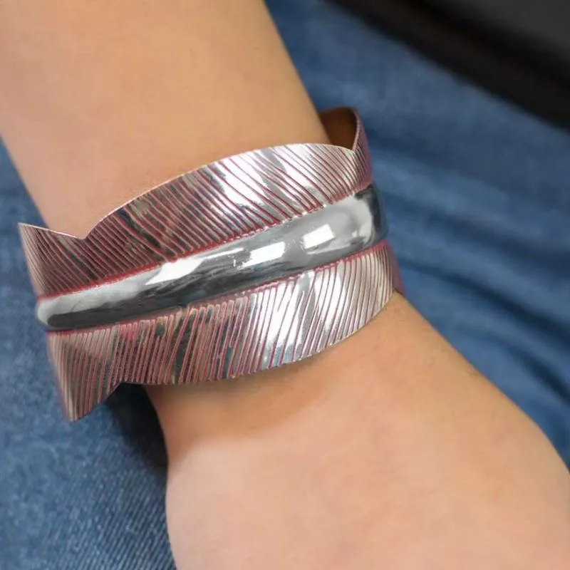 Poshly Pocahantas Silver and Red Cuff Bracelet
