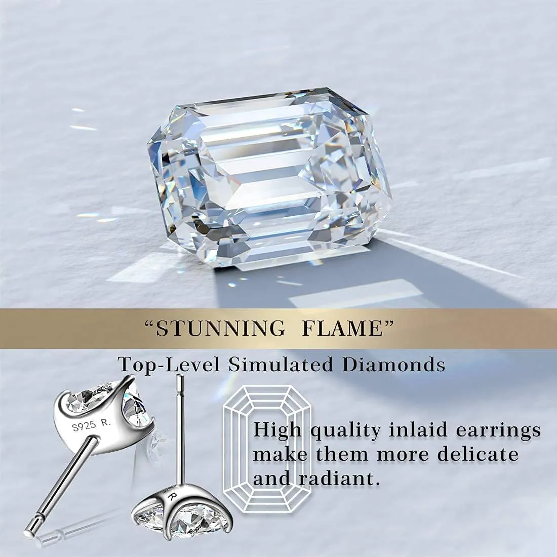 "STUNNING FLAME" Trillion-cut/Cushion-cut/Emerald-cut/Marquise-cut ... 18K White Gold Plated Sterling Silver Cubic Zirconia Simulated Diamond Stud Earrings for Women