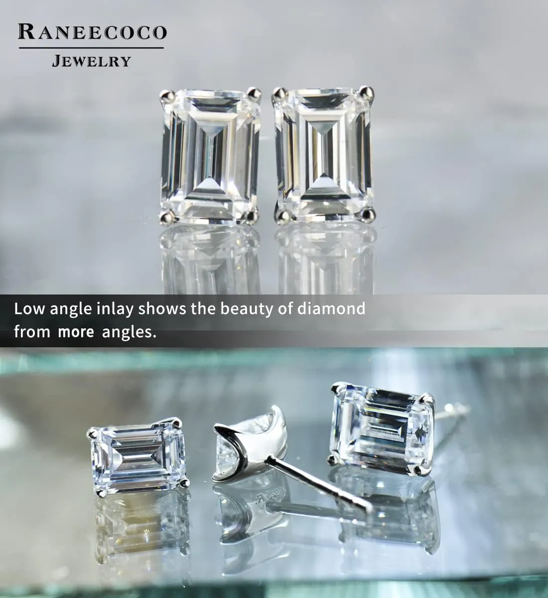 "STUNNING FLAME" Trillion-cut/Cushion-cut/Emerald-cut/Marquise-cut ... 18K White Gold Plated Sterling Silver Cubic Zirconia Simulated Diamond Stud Earrings for Women