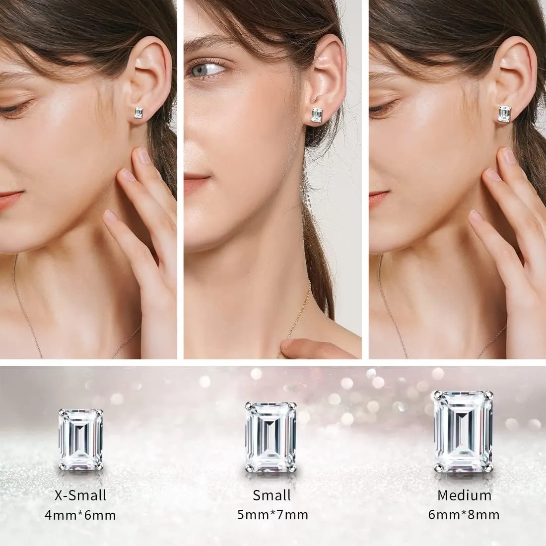 "STUNNING FLAME" Trillion-cut/Cushion-cut/Emerald-cut/Marquise-cut ... 18K White Gold Plated Sterling Silver Cubic Zirconia Simulated Diamond Stud Earrings for Women