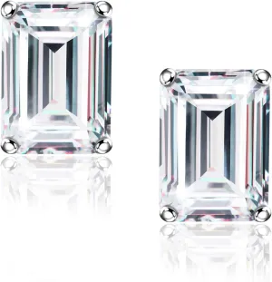 "STUNNING FLAME" Trillion-cut/Cushion-cut/Emerald-cut/Marquise-cut ... 18K White Gold Plated Sterling Silver Cubic Zirconia Simulated Diamond Stud Earrings for Women