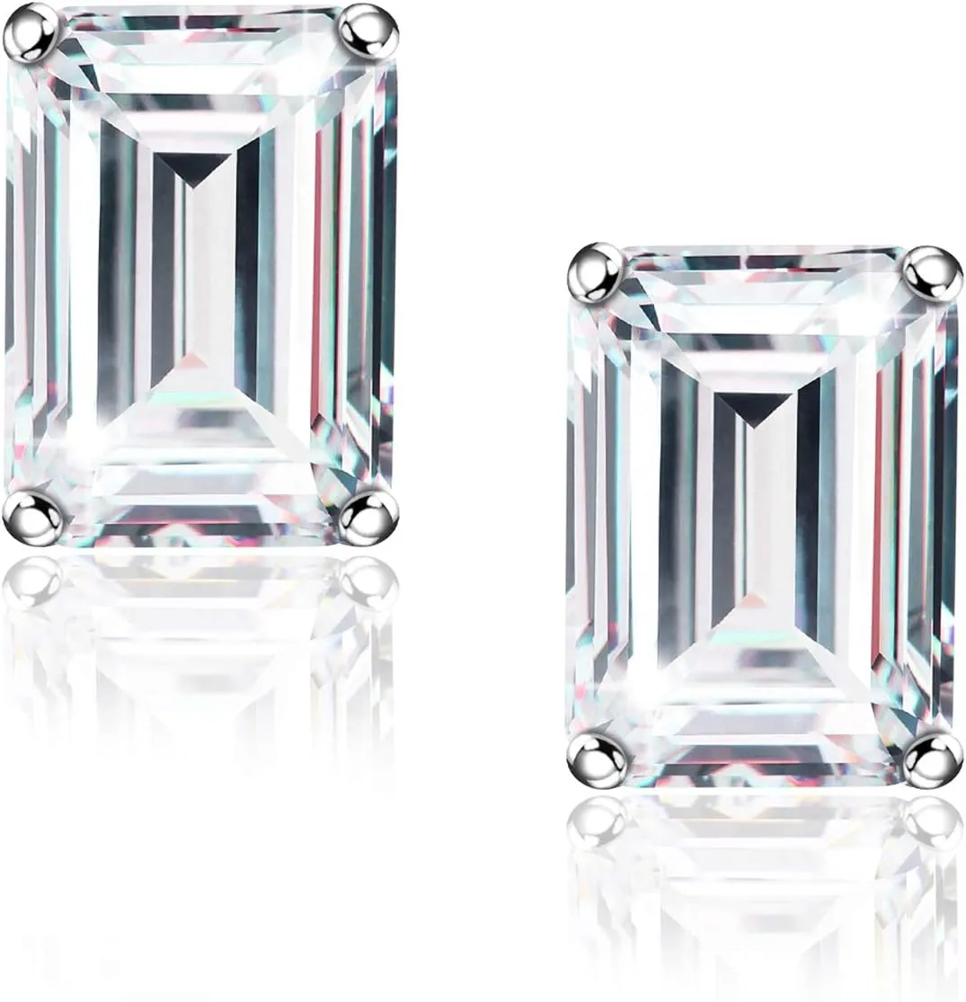 "STUNNING FLAME" Trillion-cut/Cushion-cut/Emerald-cut/Marquise-cut ... 18K White Gold Plated Sterling Silver Cubic Zirconia Simulated Diamond Stud Earrings for Women