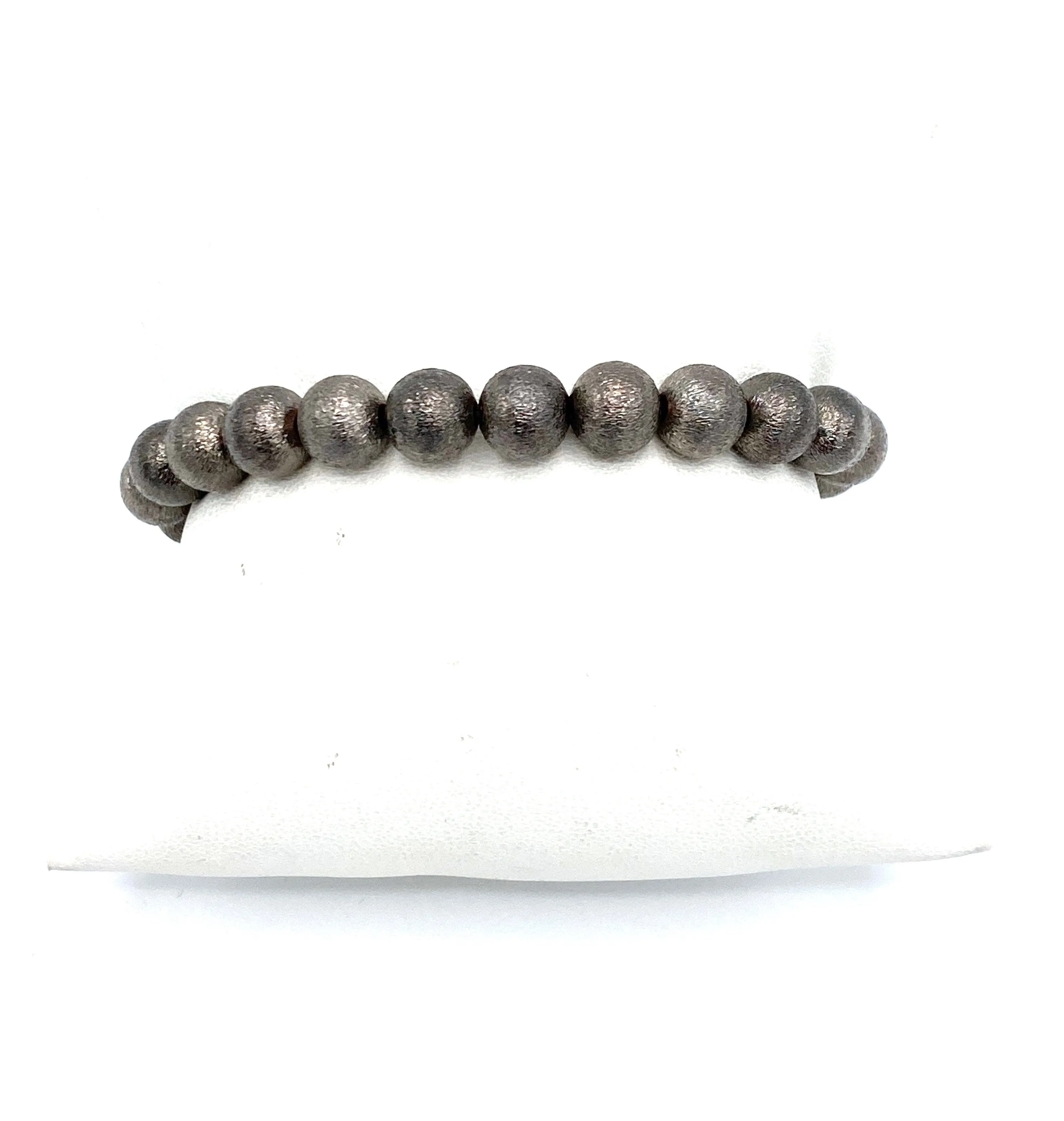 Rhodium Plated Copper Bead Bracelet with Two 14k Paved   Diamond Balls &  One Paved Diamond  Oval Bead