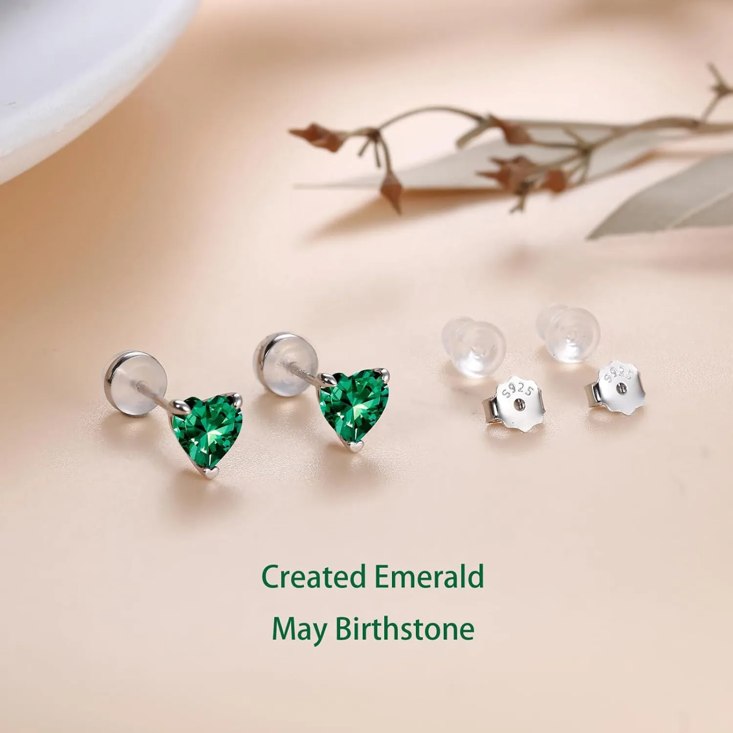 SMILEST Dainty Heart Birthstone Earrings for Women, 925 Sterling Silver Earrings Gorgeous Heart Birthstone Stud Earrings Anniversary Birthday Gifts for Women Mom Wife Girlfriend