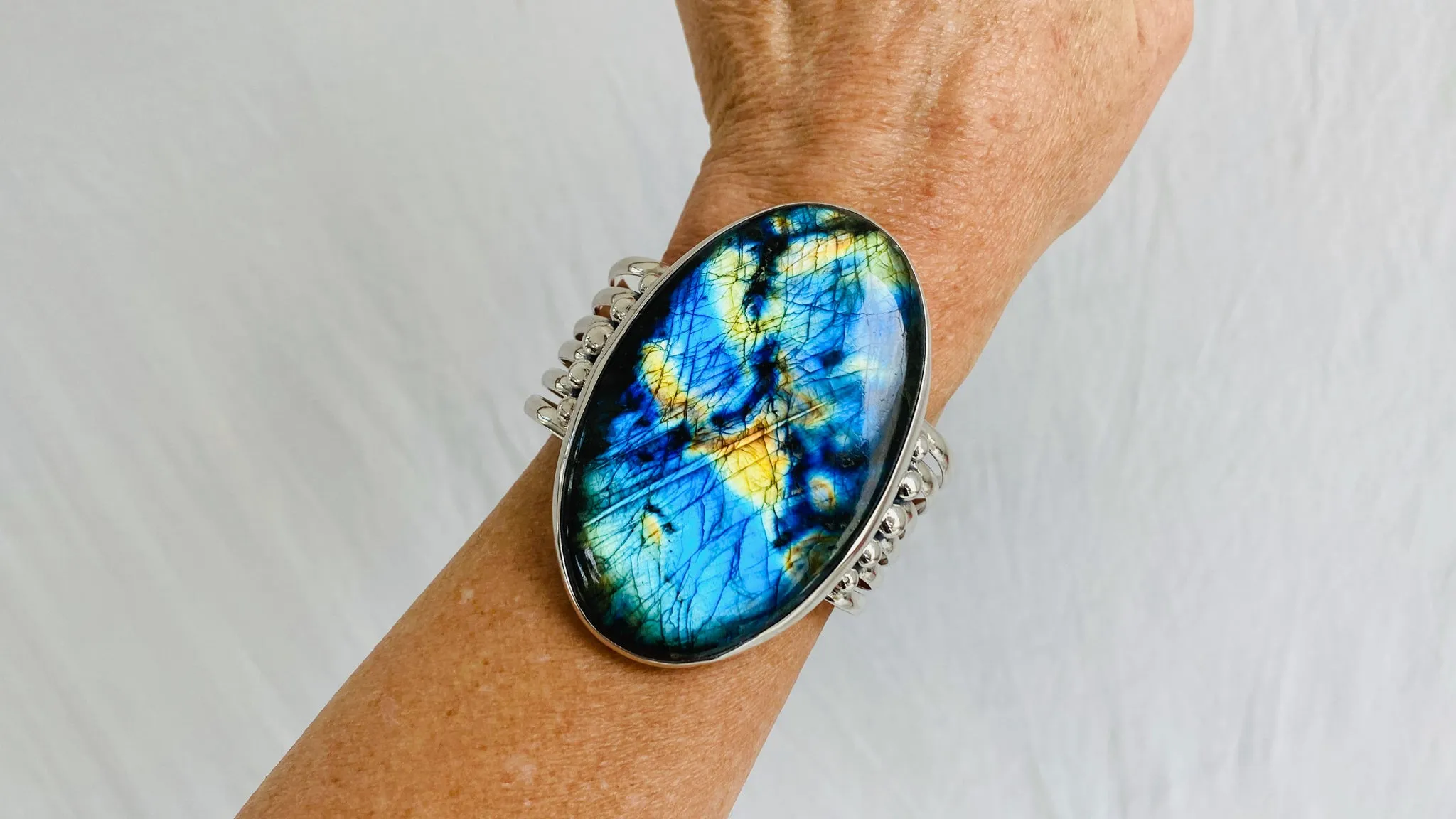 Sterling Labradorite Cuff Bracelet.
