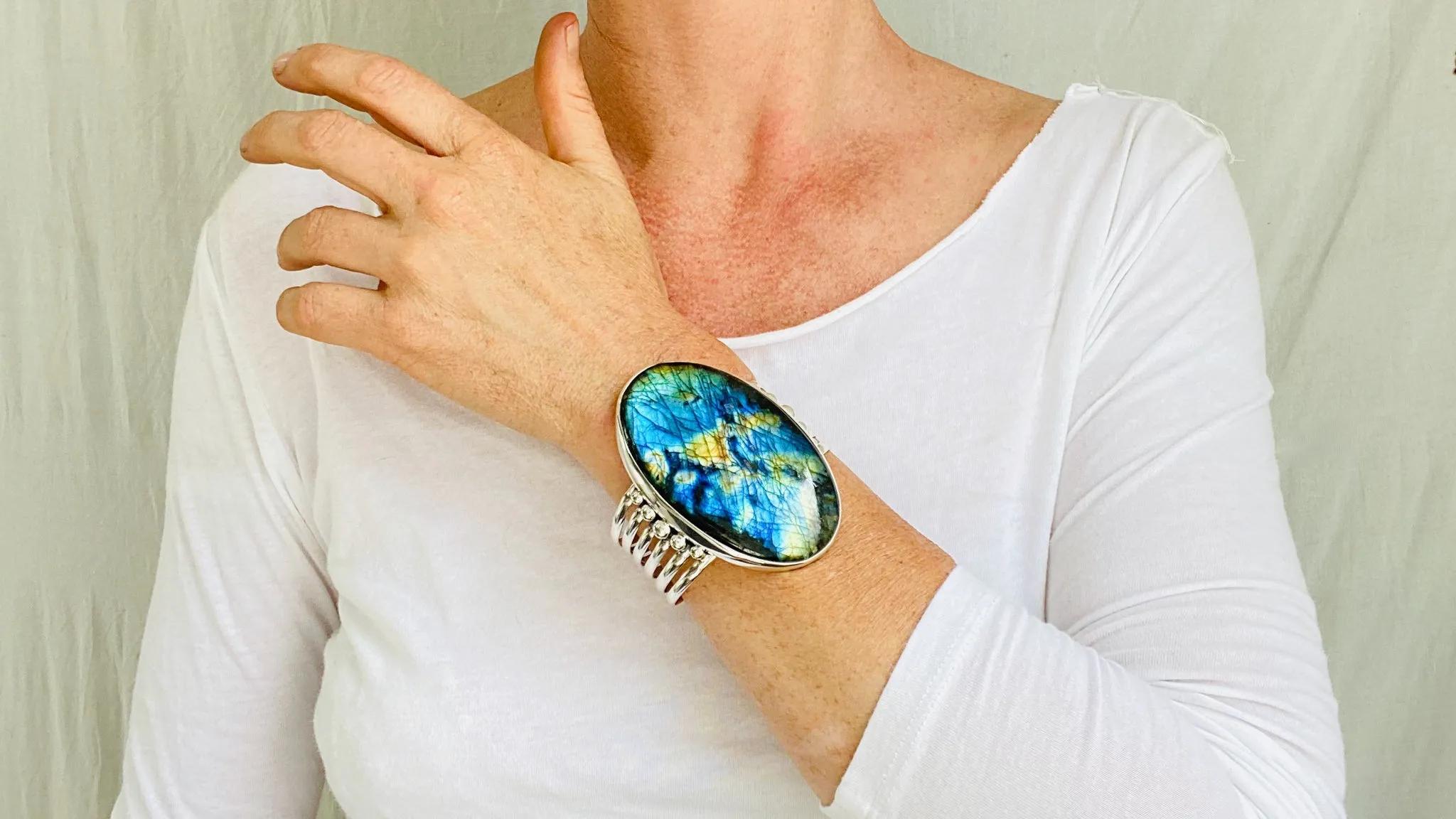 Sterling Labradorite Cuff Bracelet.