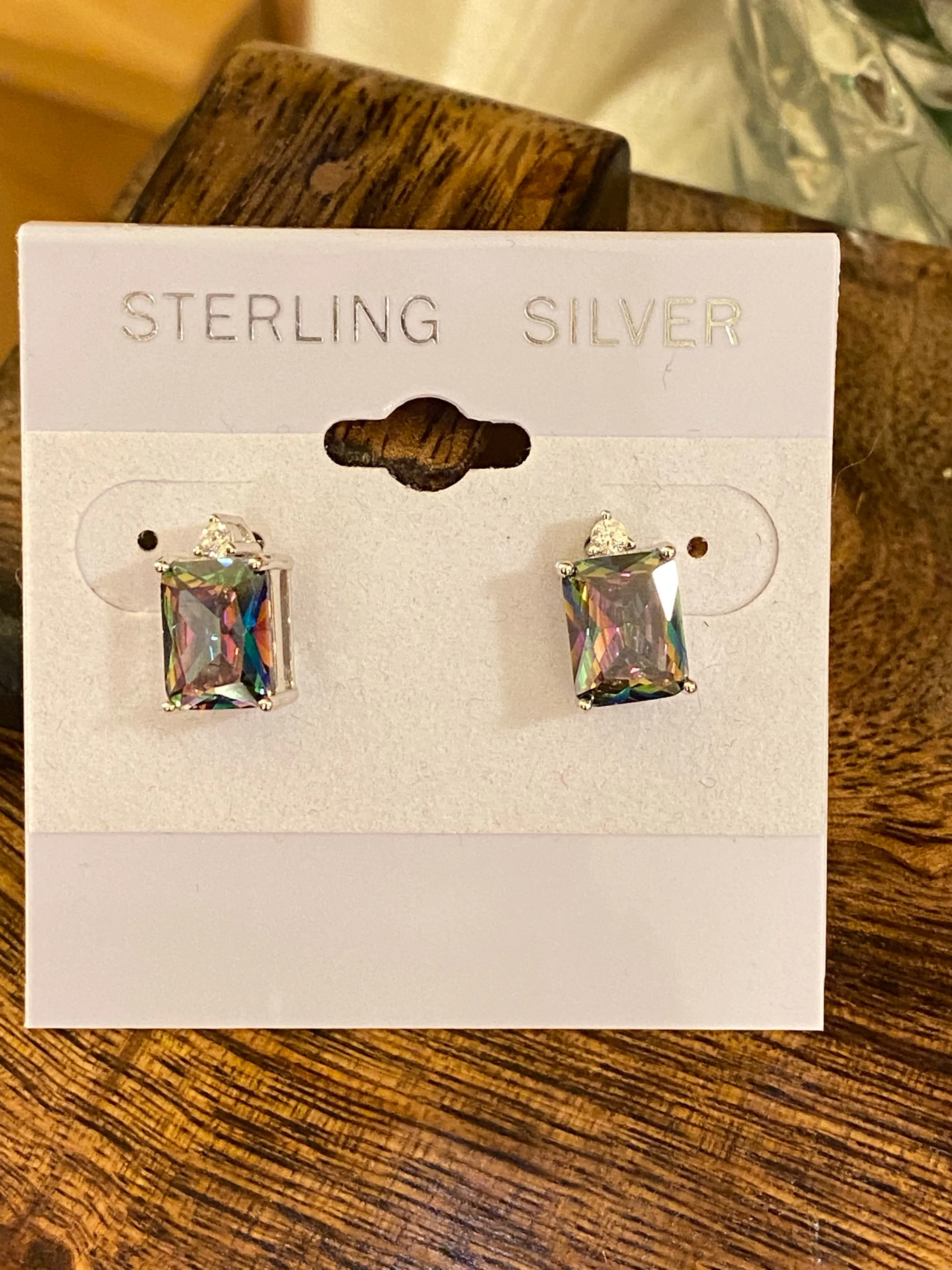 Sterling Silver Rainbow Stone & CZ Earrings
