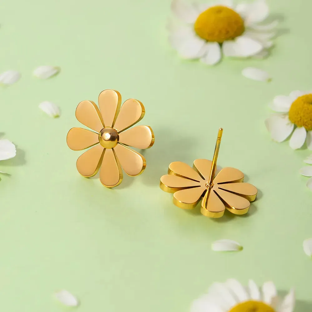 Summer Stainless Steel Light Luxury 18K PVD Plated Daisy Stud Earrings