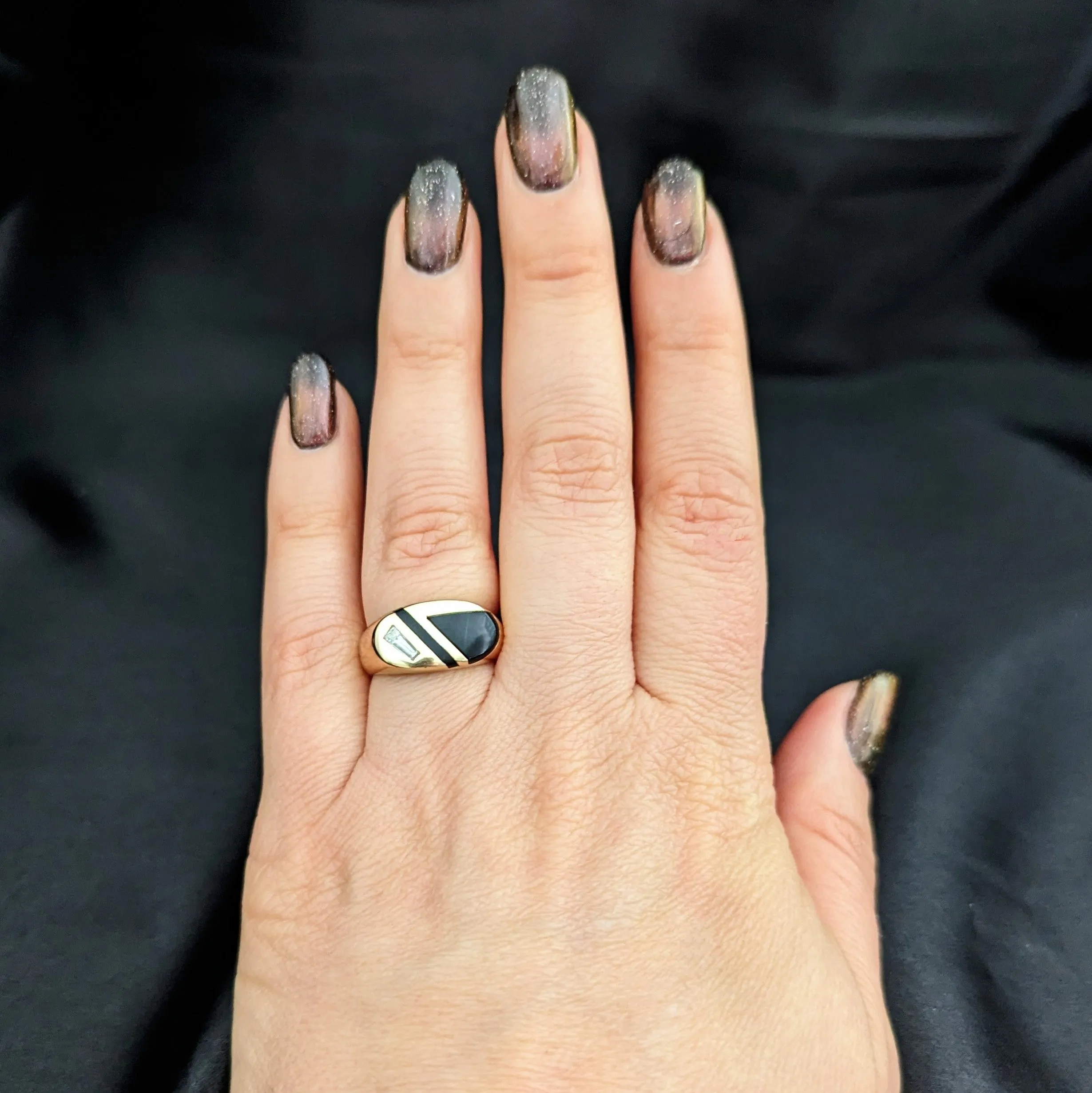 The Bedford - Vintage Diamond Onyx Inlay 14k Gold Signet Ring