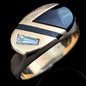 The Bedford - Vintage Diamond Onyx Inlay 14k Gold Signet Ring