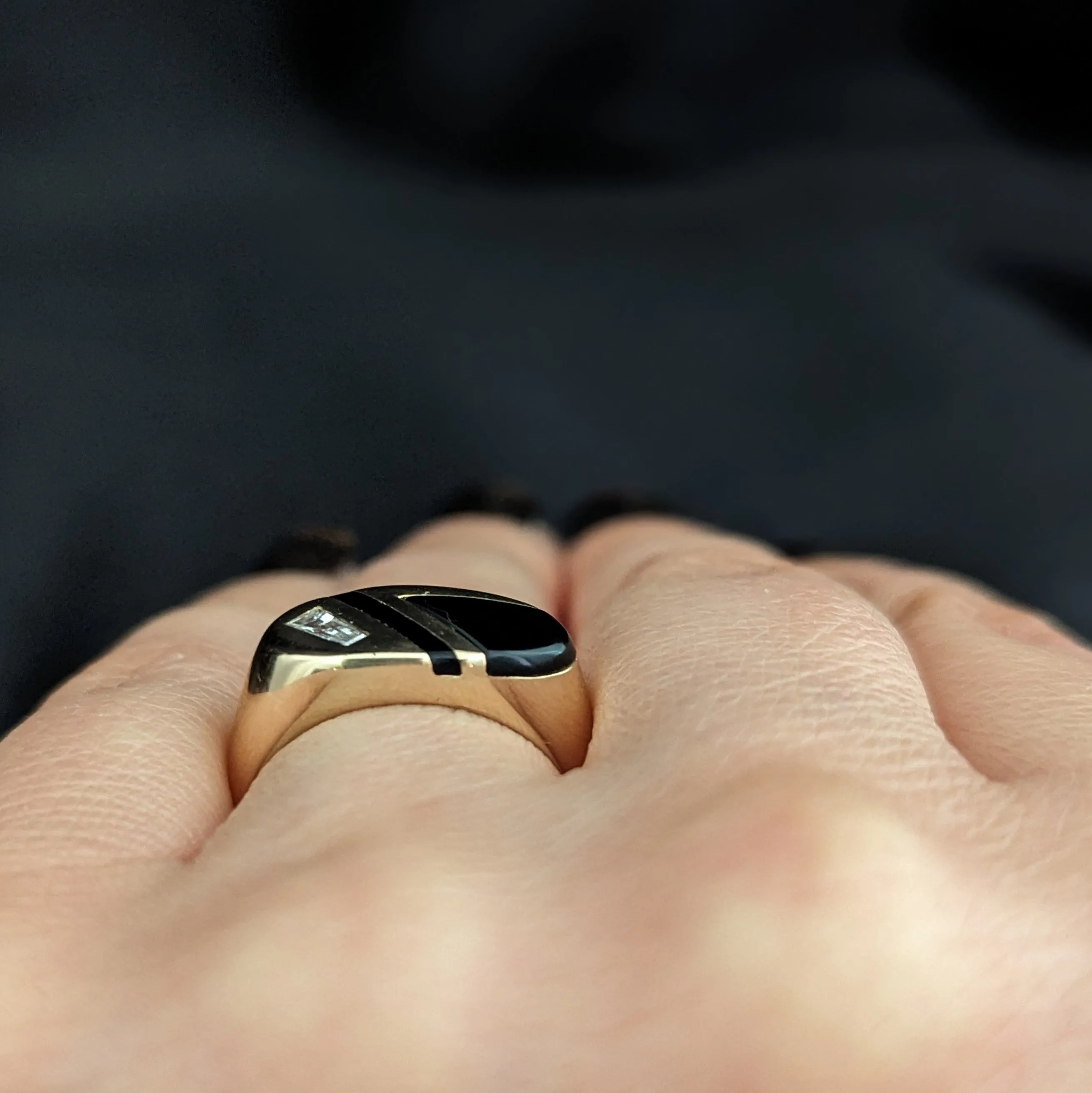 The Bedford - Vintage Diamond Onyx Inlay 14k Gold Signet Ring
