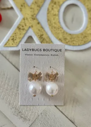 The Pearl Ball   Bow Earrings