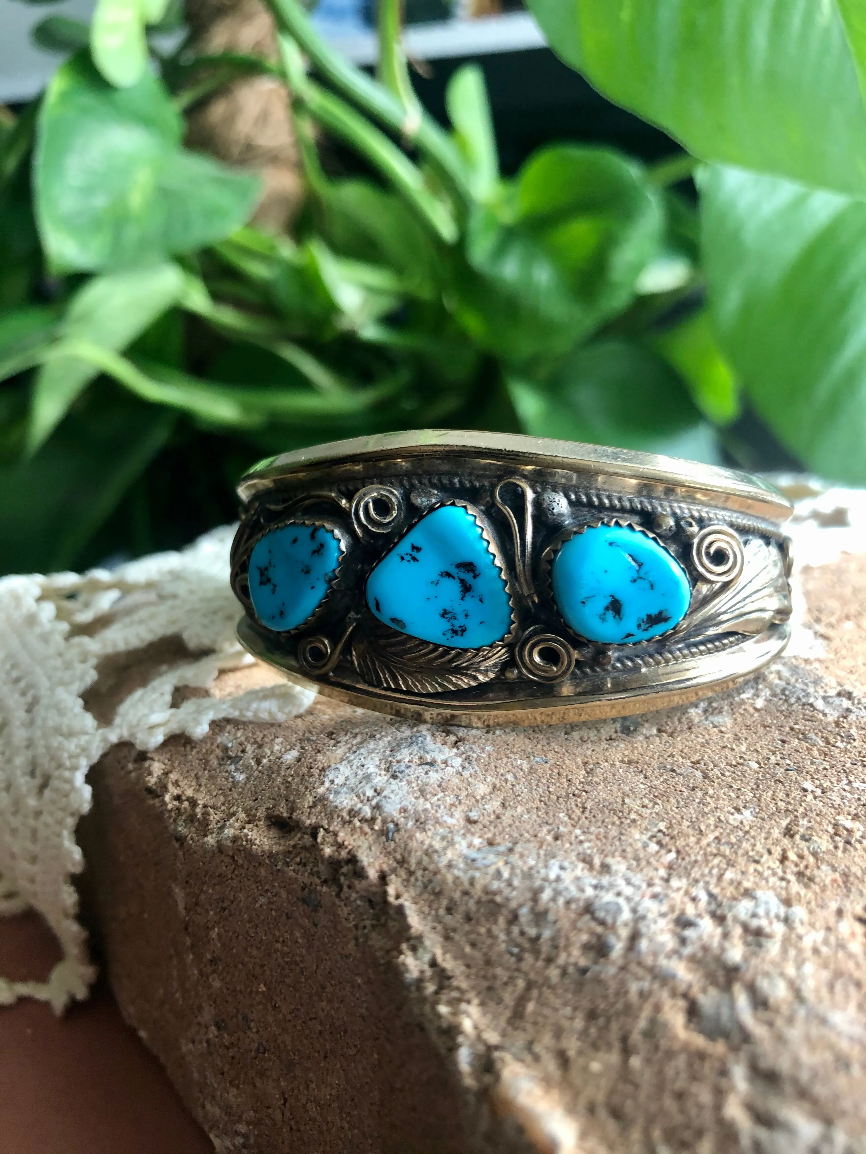Turquoise & Gold Detail Cuff