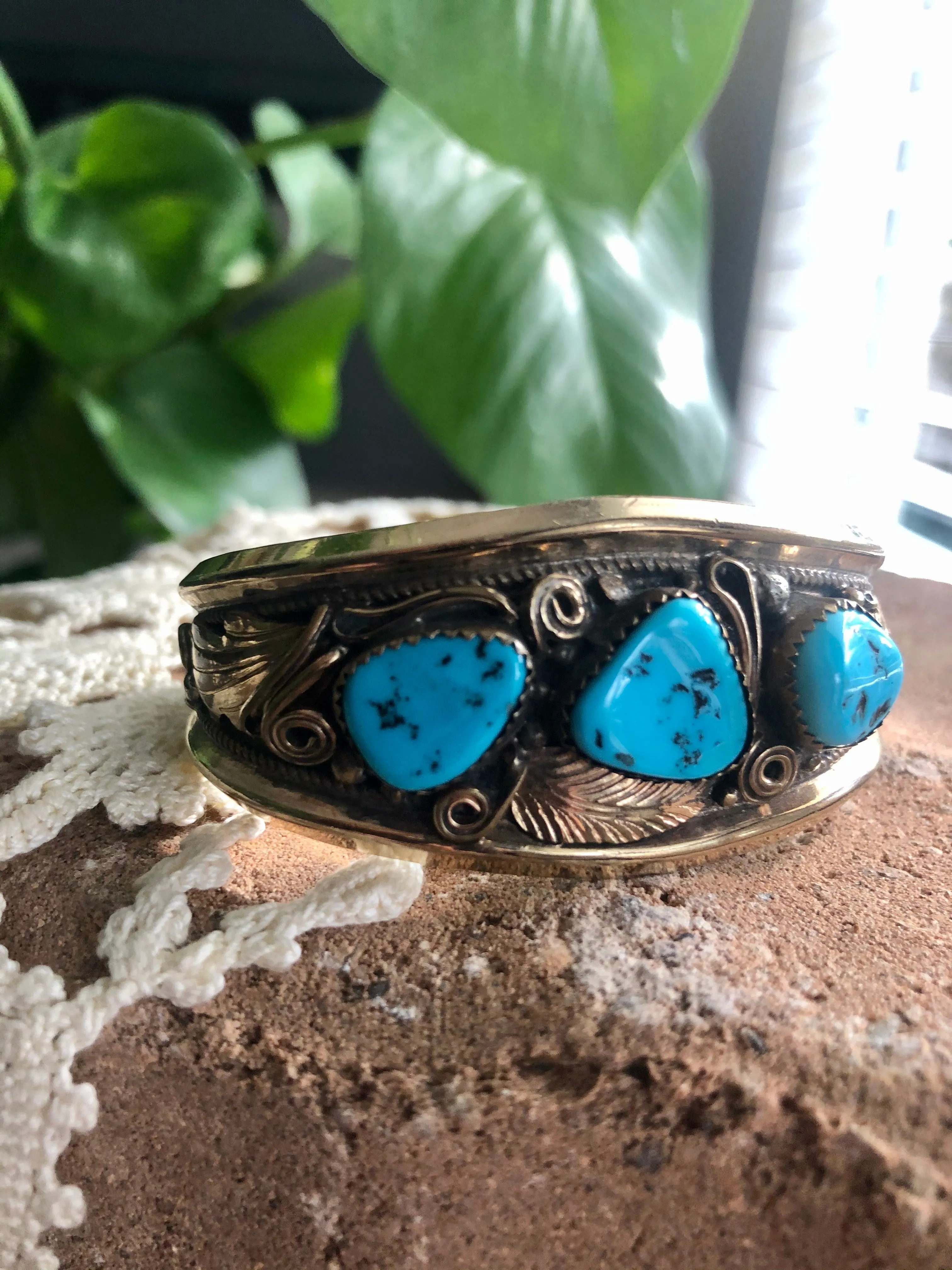 Turquoise & Gold Detail Cuff