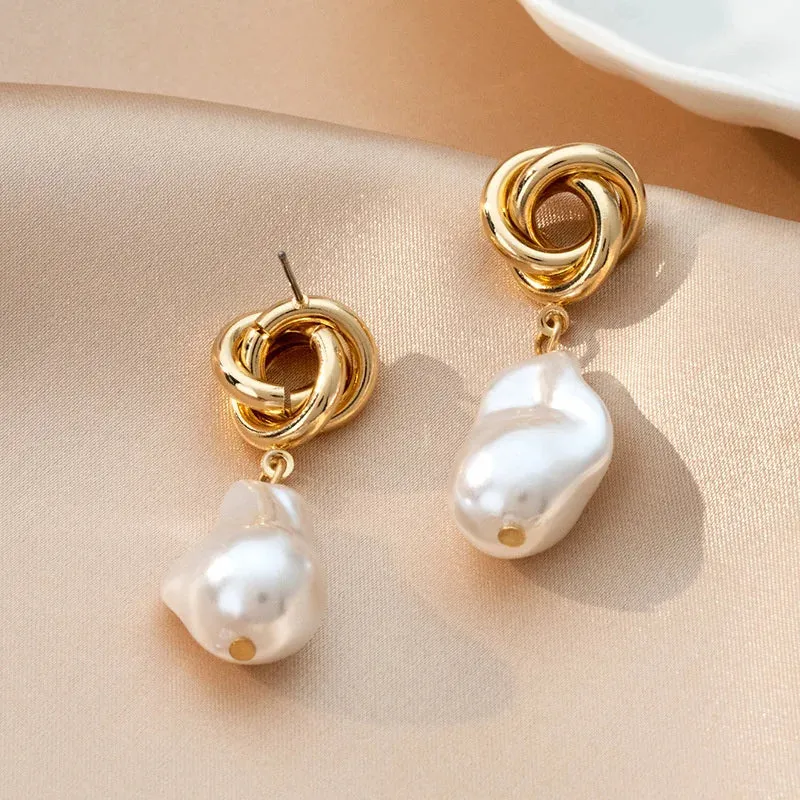 Vintage Irregular Baroque Pearl Drop Earrings