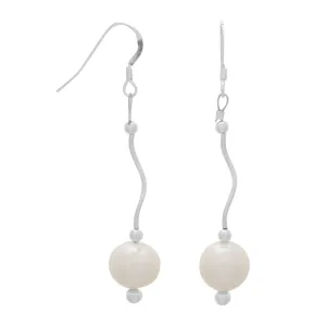 Wave Design Earrings with Cultured Freshwater Pearl Drop